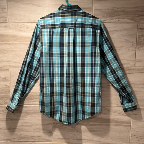 John Bartlett Consensus Button Up Shirt Medium Teal and White Plaid Long Sleeve - Picture 6 of 10